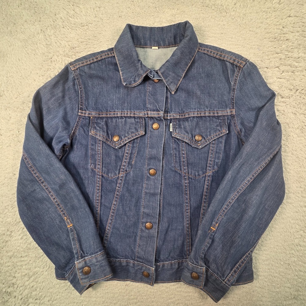 Vtg Levi's Jean Jacket Big E Womens M 60s For Gals Type III Trucker White Tab 70